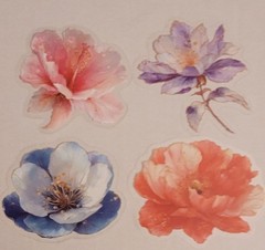 BB12E 12pc set Transparent Watercolor Flower Blooms Journal Crafting Stickers
