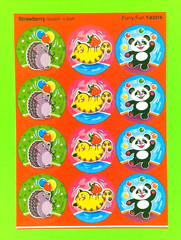 Strawberry Scented Scratch & Sniff Furry Fun Animals Sticker Sheet Retired