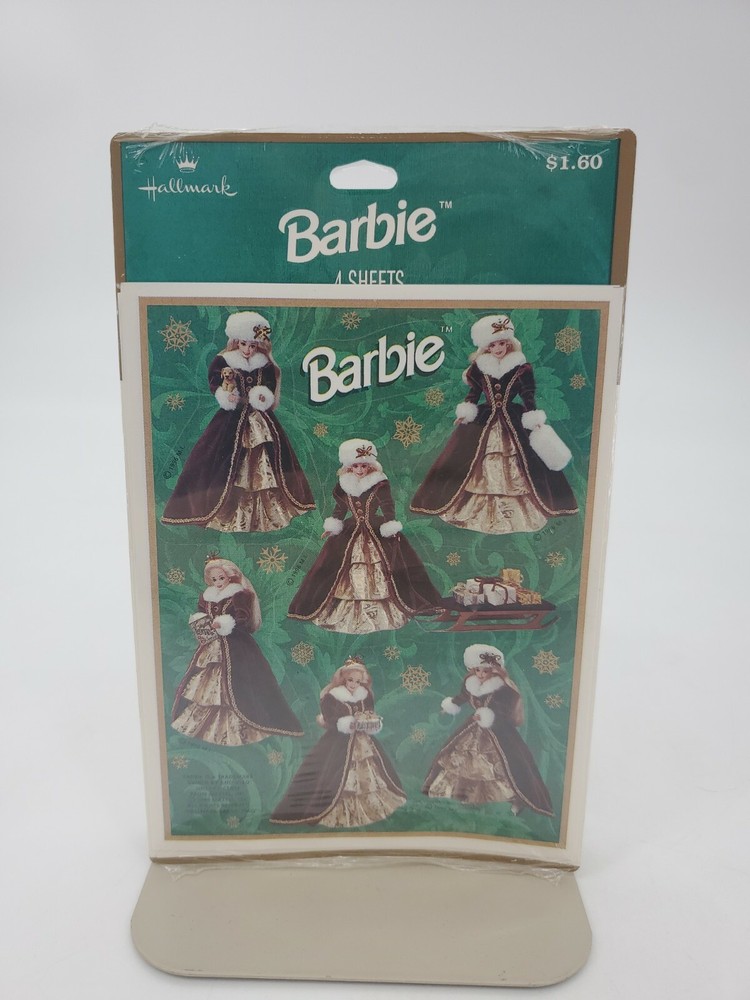 1 Pack Vintage Stickers – 1996- Hallmark Barbie Stickers – 4 Sheets- Holiday NEW