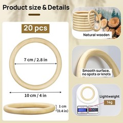 20 Pcs Wooden Rings for Craft, 4inch/100mm Unfinished Wood Rings, Wooden Ring…