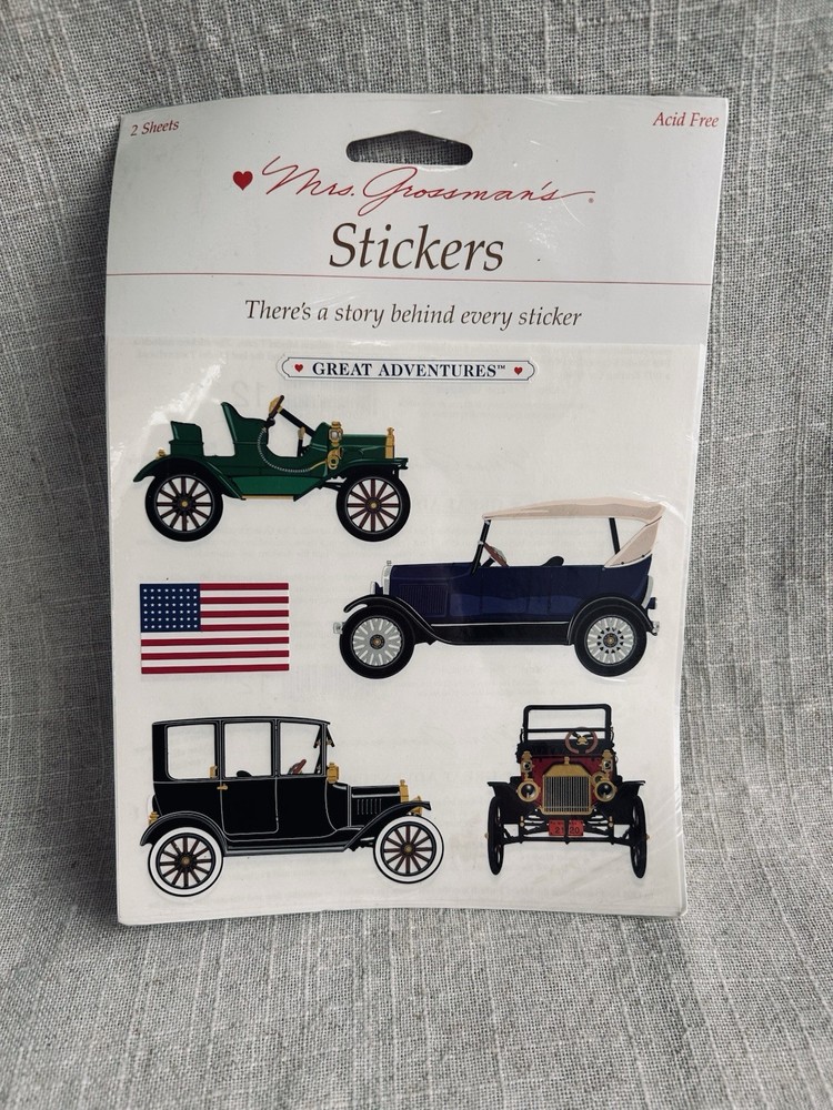 Mrs. Grossman’s Stickers Great Adventures Vintage Cars American Flag Multicolor