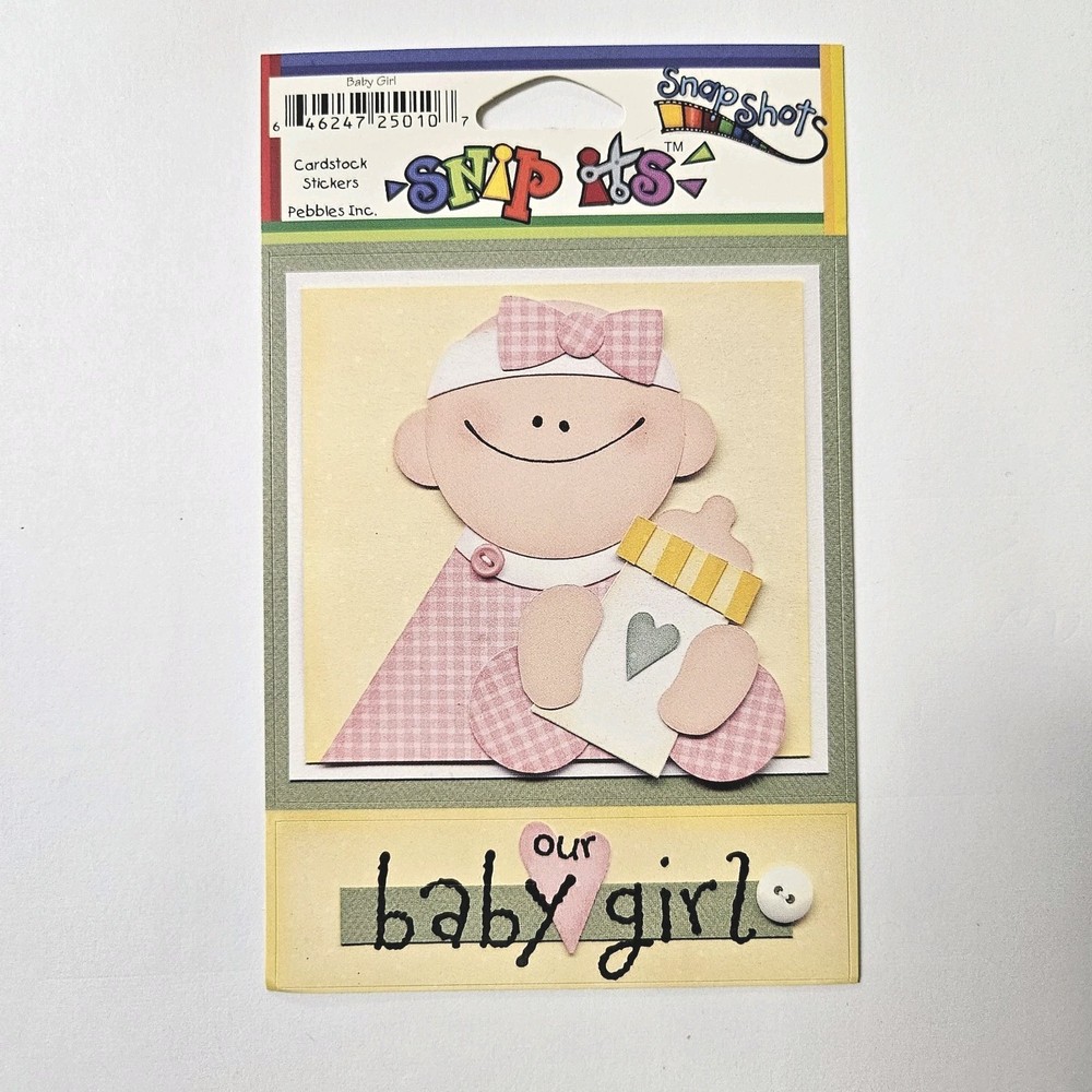 Pebbles Inc Baby Girl Cardstock Stickers Our Baby Girl Label Bottle Bow Snip Its