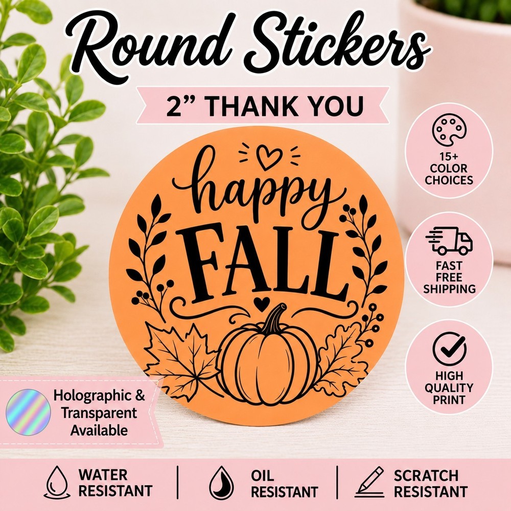 40 FALL STICKERS 2″ LABELS SEALS THANK YOU FALL AUTUMN FALL YALL HOLOGRAPHIC