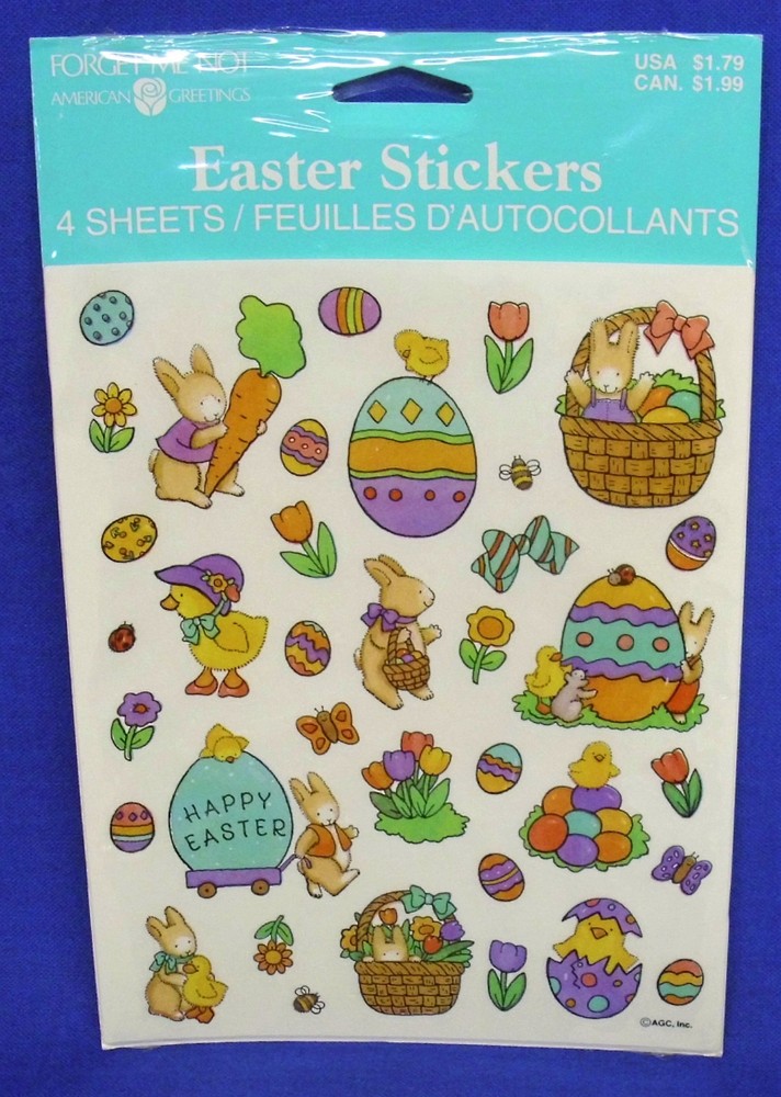 American Greetings Forget Me Not Easter Stickers Bunny Duck Egg Flower Basket