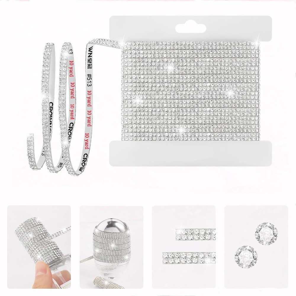 10-Yard Rhinestone Ribbon Self Adhesive Crystal Rhinestones,2-Rows/0.2in Widt…
