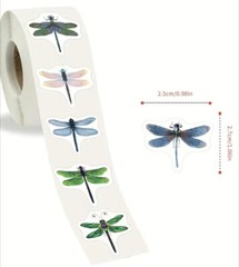 500 pc Sticker Roll Various Dragonfly Theme Designs Semi Gloss Self Adhesive NEW