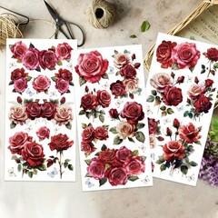 3Pcs/Set Red Rose Rub on Transfers for Furniture and Crafts 6X12 Inch Butterfly