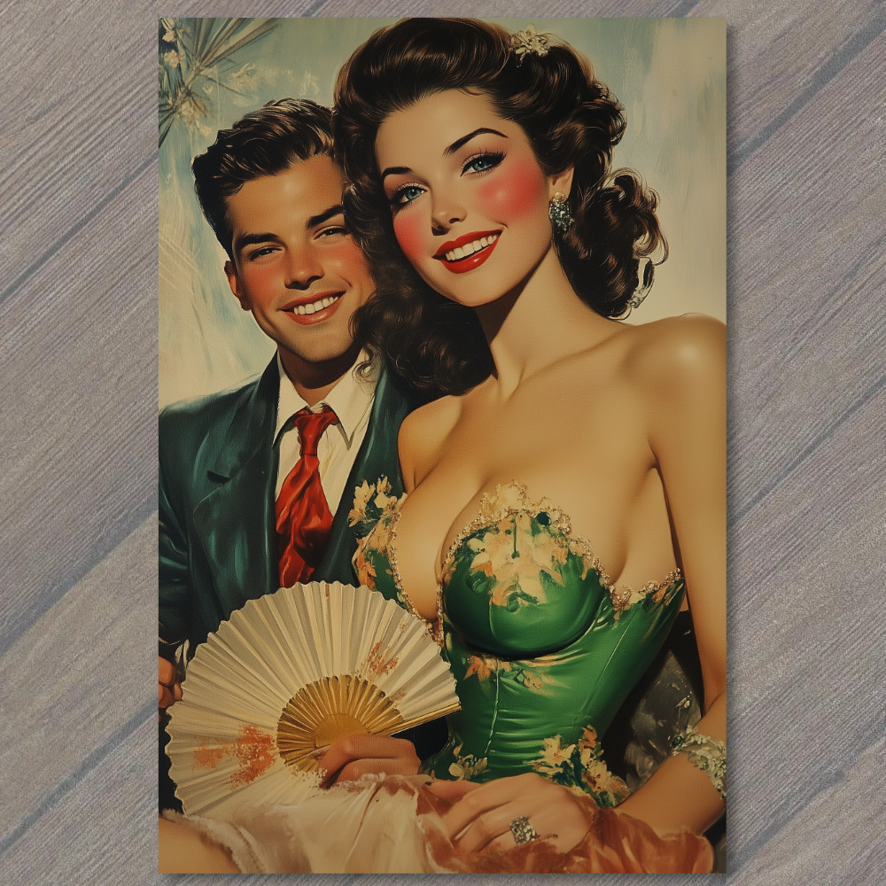STICKER Stylish Redhead Flirty Fan Pose Man Shadow Vintage Chic Aesthetic