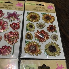 Sunflowers Daffodils Flowers Magic On Rub-0n Permanent Stickers 3D Metallic Lot