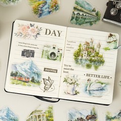 Journey Travel Buildings PET Stickers 30Pcs Journals Planner Decorative Collage