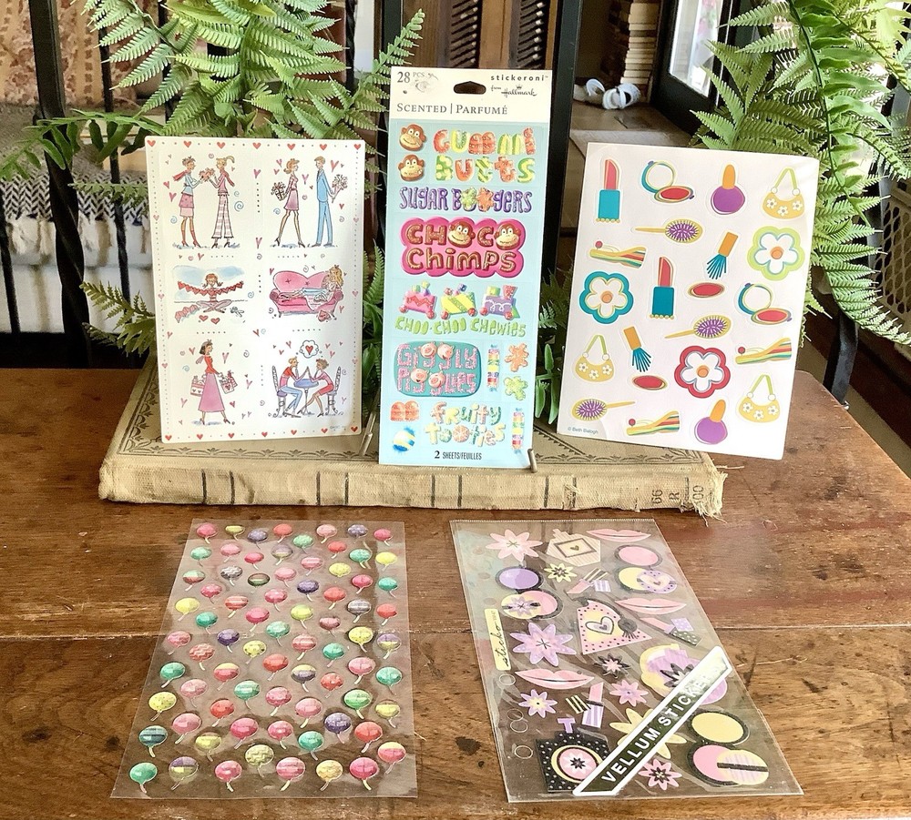 Set of 5 Vintage Girl Power Party Themed Sticker Sheets Beth Balogh AGC Hallmark