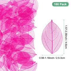 100-Pack Skeleton Leaves, Natural Rubber Tree Leaves Vein[4-6cm, Rose Red]