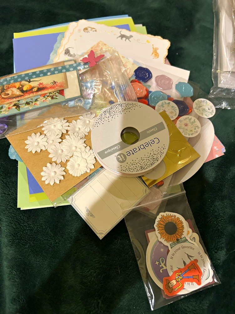 Crafter’s Square Classic Scrapbooking Lot Stickers Ribbon Paper Flowers Hearts
