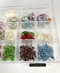 Mixed Lot Of Decorative Scrapbooking Brads Assorted Sizes & Colors W/ Organizer