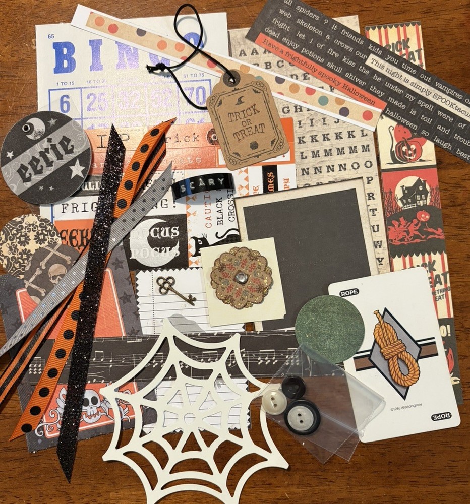 Junk Journal,Scrapbooking Lot, Halloween, Spooky Themed Supplies, Embellishments