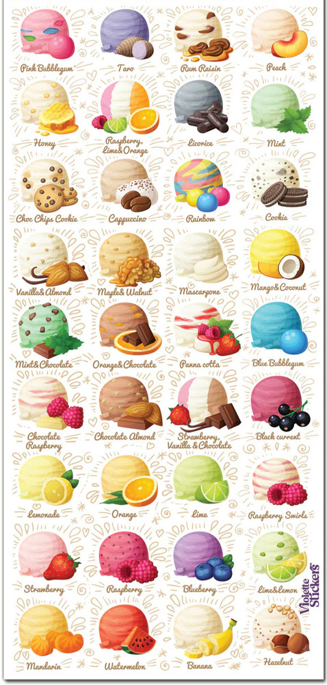 Violette Stickers Summer Treat Ice Cream Flavors Craft Planner Supply Scrapbook