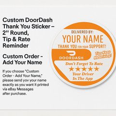Custom DoorDash Thank You Sticker Round,Name Personalization,Rate & Tip Reminder
