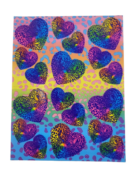 Vintage Lisa Frank Sticker Sheet Rainbow Leopards Hearts S164 1990s 4.5×6″
