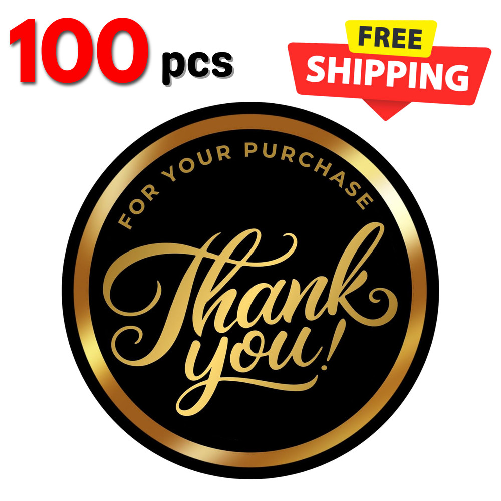 1.5in Gold Black Thank You Stickers Waterproof Vinyl for Small Business