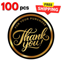 1.5in Gold Black Thank You Stickers Waterproof Vinyl for Small Business