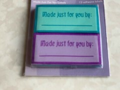 JOANN SCRAP ESSENTIALS CLOTH ADHESIVE LABELS ‘MADE JUST FOR YOU’ BLUE/PURP 12PCS