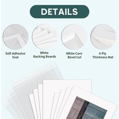 12 PCS 8×10 Inch White Picture Mats Fits 5×7 Inch Photo Core Bevel Backing Bag