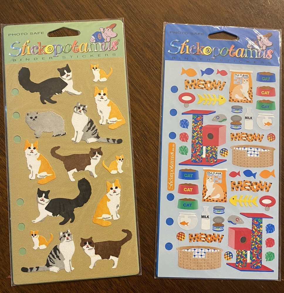 Lot of 2 Pkgs Stickopotamus Binder Stickers Cats & Accessories NIP