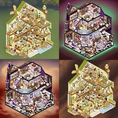 2 (3D) 8.89 x 7.48 Isometric Scene Rooms. Castle and Magic School.