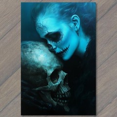 STICKER Skeleton Kissing Woman in Blue Fantasy Romantic Gothic Style Design