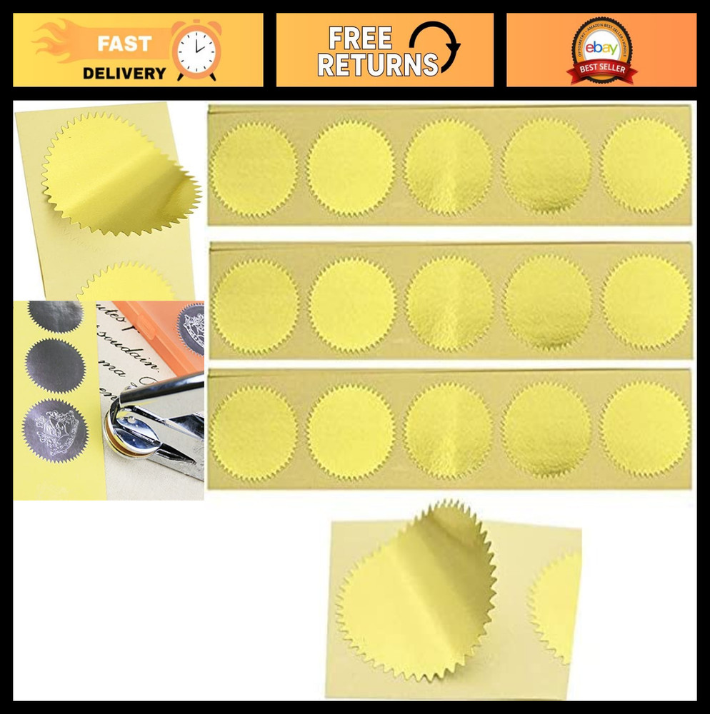 500 Pack Metallic Gold Embossed Certificate Seals – Self-Adhesive Scallop Sticke