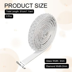 For 3 pcs rhinestone bead ribbon, 3 yards, 1cm, white