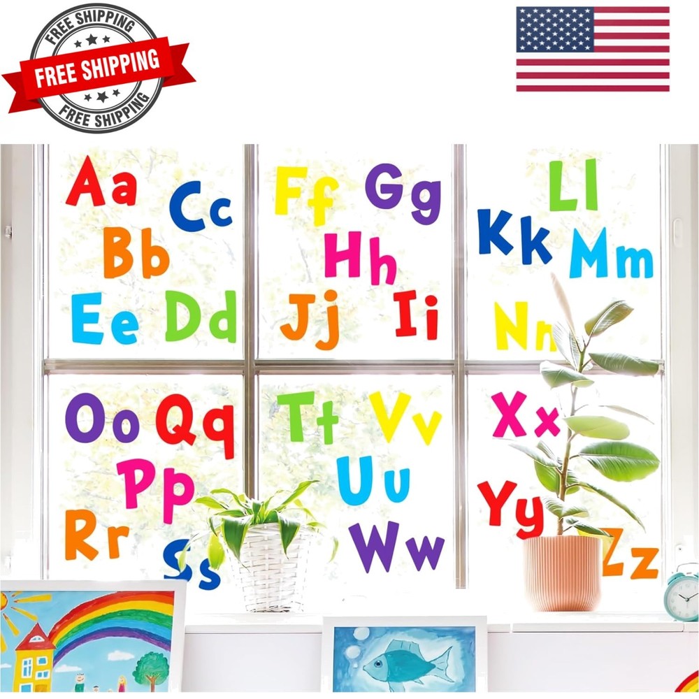 9 Sheet Alphabet Letters Window Clings 26 Uppercase & Lowercase Letters Reusa…