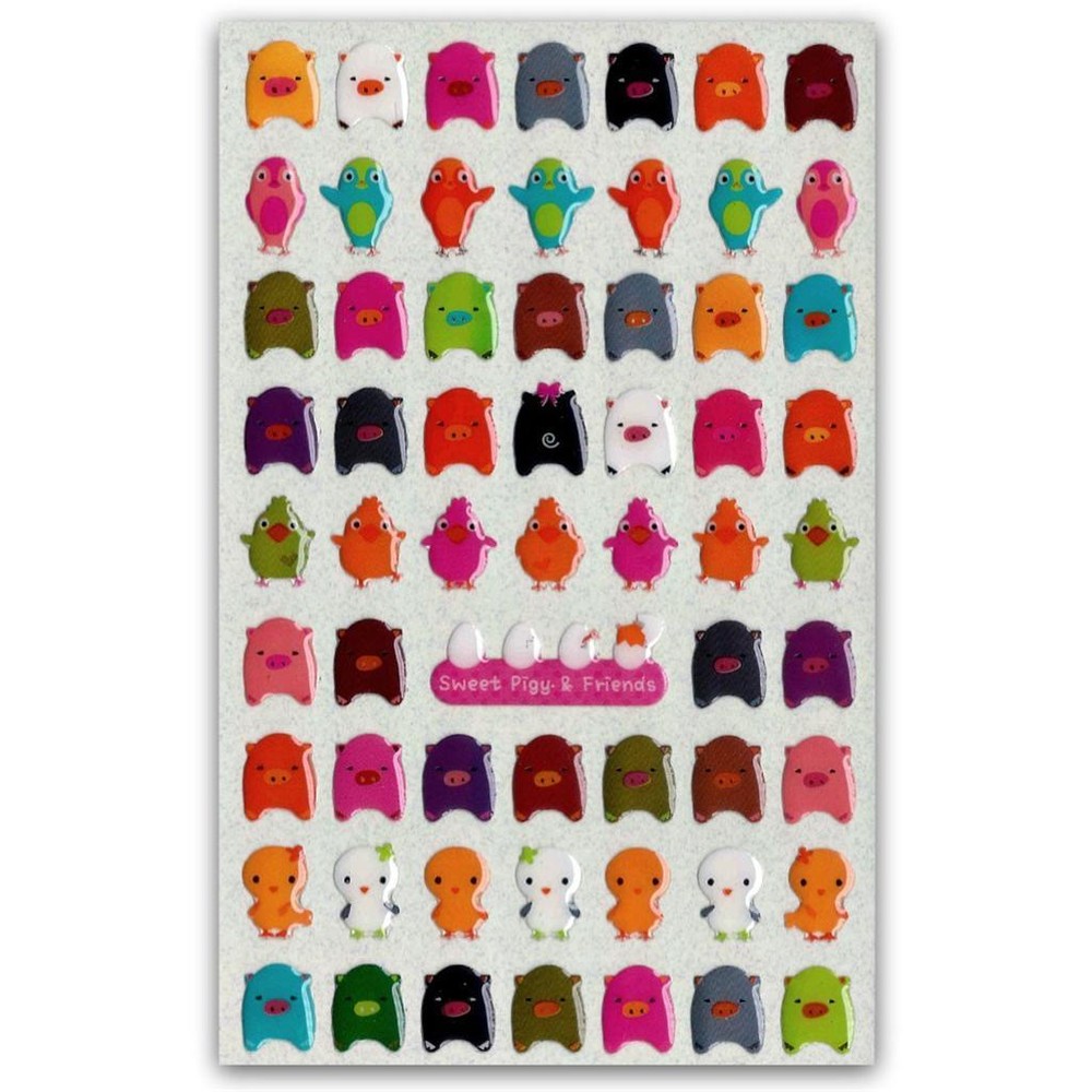 ✰ CUTE COLORFUL PIG BIRD & CHICKEN GEL STICKERS Epoxy Sticker Sheet Scrapbook