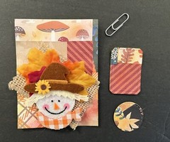 #2704 Fall Scarecrow Handmade Ephemera Embellishment Set Tags Clusters Corners