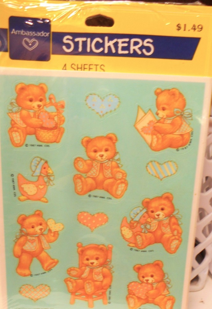 NOS 1987 Hallmark Ambassador Stickers Sweet Heart Teddy Bears Valentines- SEALED