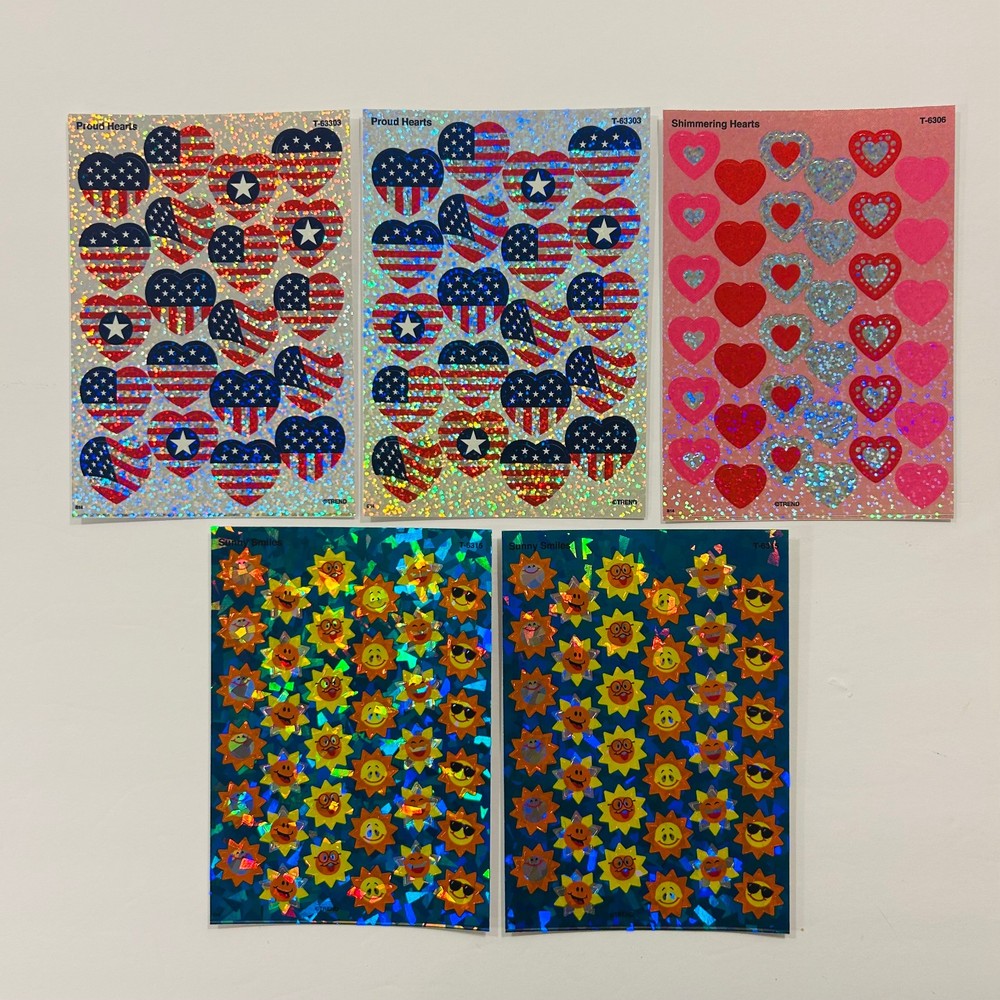 TREND Sparkle Sticker Sheets PROUD HEARTS, SUN SMILES, HEARTS 5 pk NEW