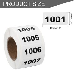 1 Roll Inventory Number Sticker 1.6×0.8″ 1001-2000 Consecutive Number Sticker