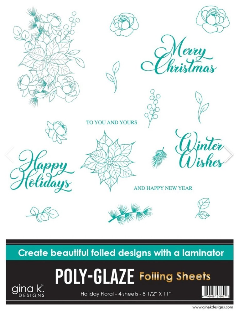 Gina K Designs POLY-GLAZE Foiling Sheets Holiday Floral 3 Sheets
