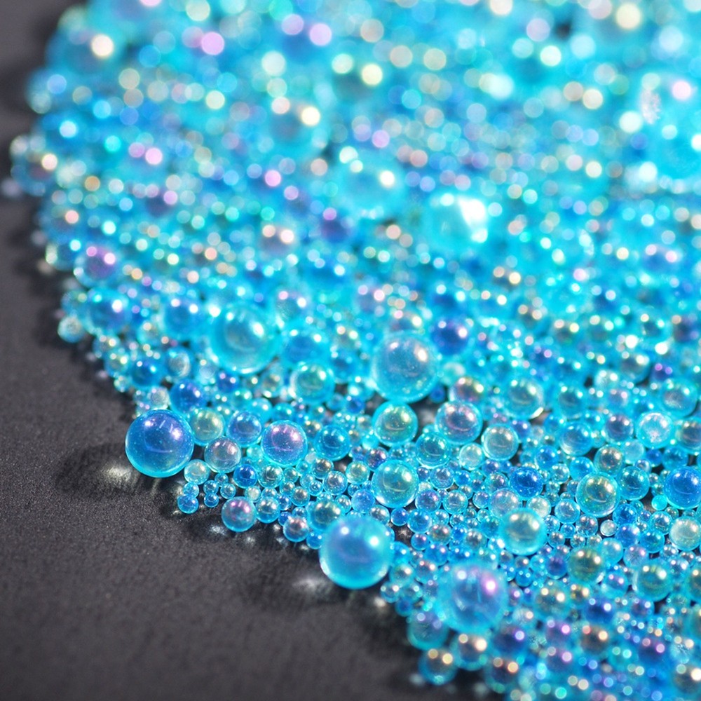 50g Sky Blue Glass Caviar MicroBeads Bubbles Balls Fillers Mixed Size Nail Art
