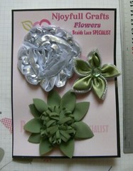 Metallic SILVER & OLIVINE GREEN Mix 50-65mm Across 3 Satin, Organza Flowers SF3A