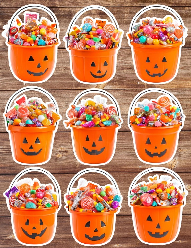 Trick or Treat Pail Die Cut Vinyl Stickers Set Scrapbooking Laptop Waterbottle