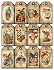 Set of 12 Vintage 4th of July Patriotic USA Tag – STICKERS – Just Cut & Use!