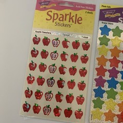 Vintage Trend Enterprises Sparkle Stickers NEW 3 Pks Apples, Stars, Smiley Faces