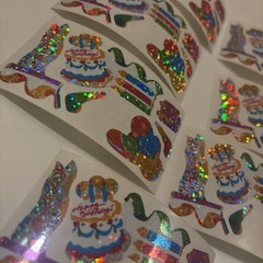 Vtg 1980s stickers Hambly Studios Mylar Foil Shiny Birthday Stickers Set 7 (a83