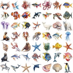 50PCS Marine Animal Cartoon Stickers Octopus Shell Fish DIY Scrapbooking Station