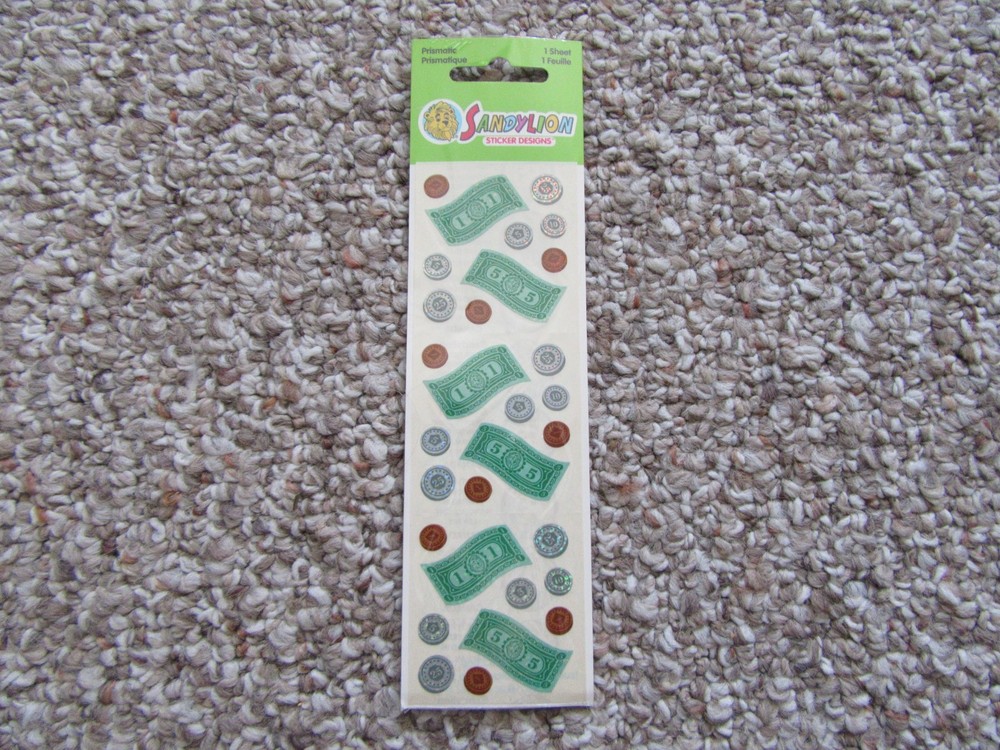 Sealed Vintage Sandylion Prismatic Money Dollars Cents Stickers New 1 Sheet