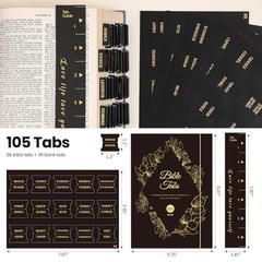 Bible Tabs Laminated Gold Foil Index Labels 105 Count Black Easy Navigation Set