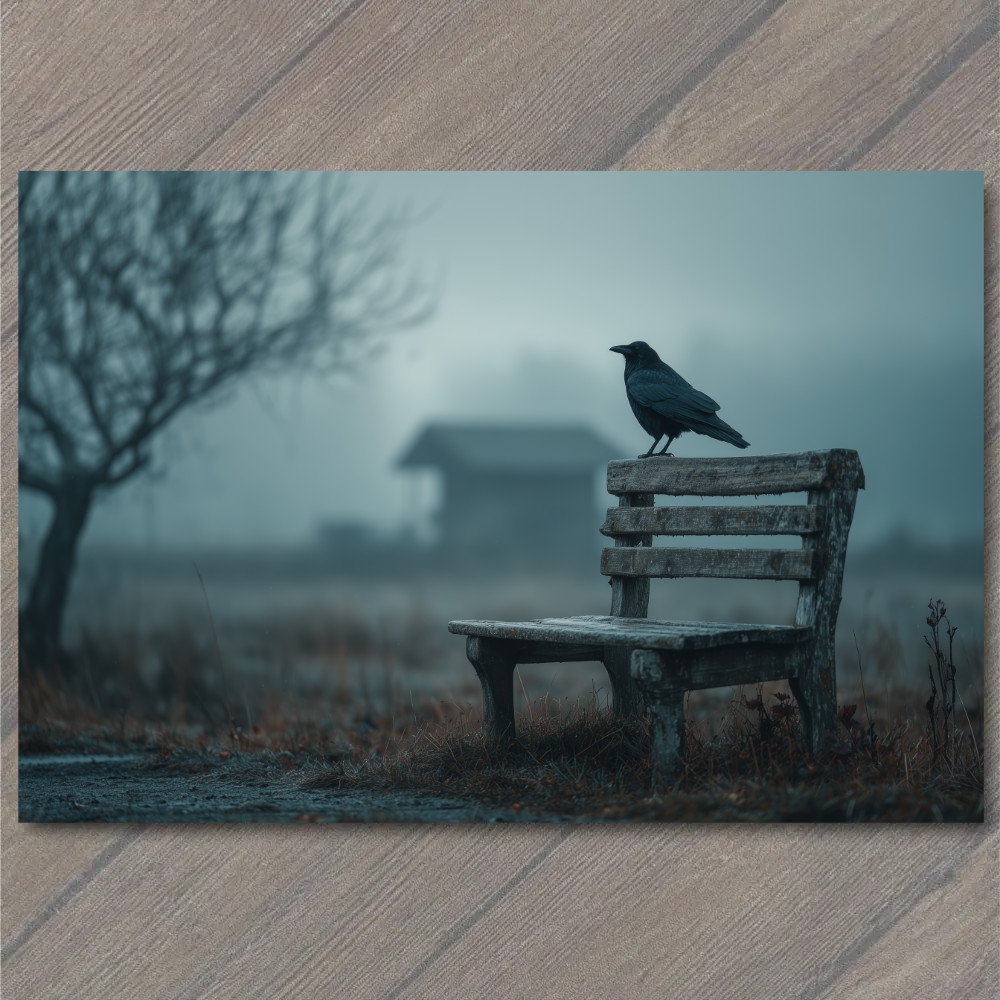 STICKER Crow Foggy Bench Lonely Tree Cabin Moody Atmosphere Frosty Nature Dark