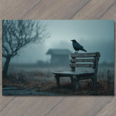 STICKER Crow Foggy Bench Lonely Tree Cabin Moody Atmosphere Frosty Nature Dark