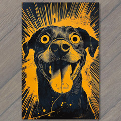 STICKER Dog Tongue Out Yellow Black Comic Explosion Expression Crazy Pop Vibe
